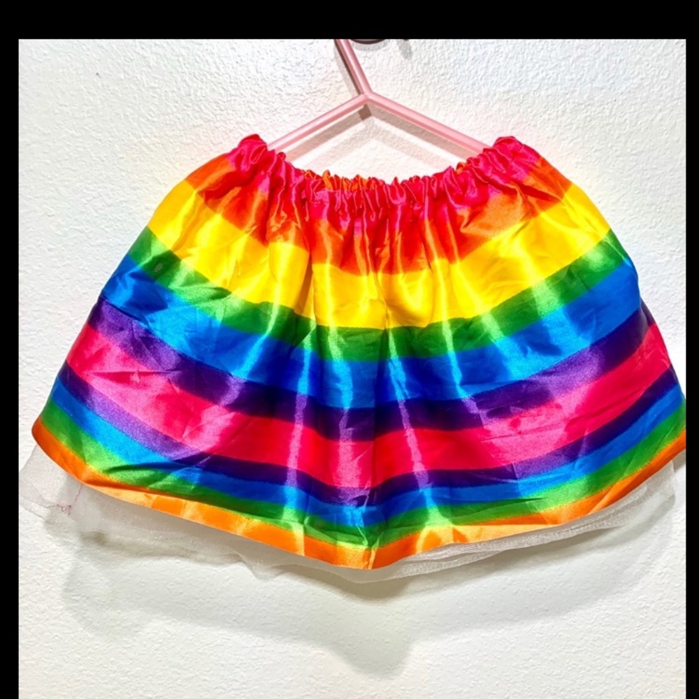 SMALL CHILD’S COLORFUL SATIN FEEL  RAINBOW TUTU WITH TULLE LINING. GREAT COSTUME